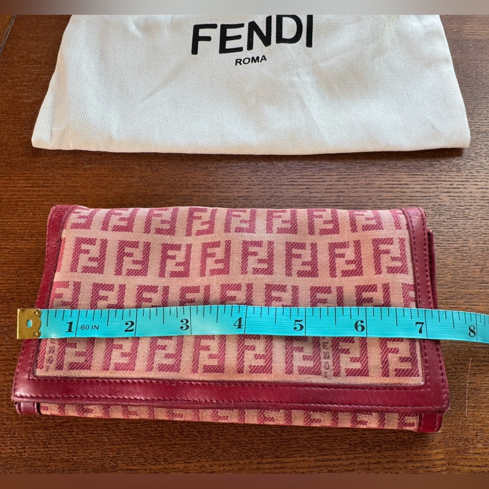 FENDI Vintage Zucca Red and Tan Canvas Snap Wallet W/Dust Bag - Picture 14 of 15